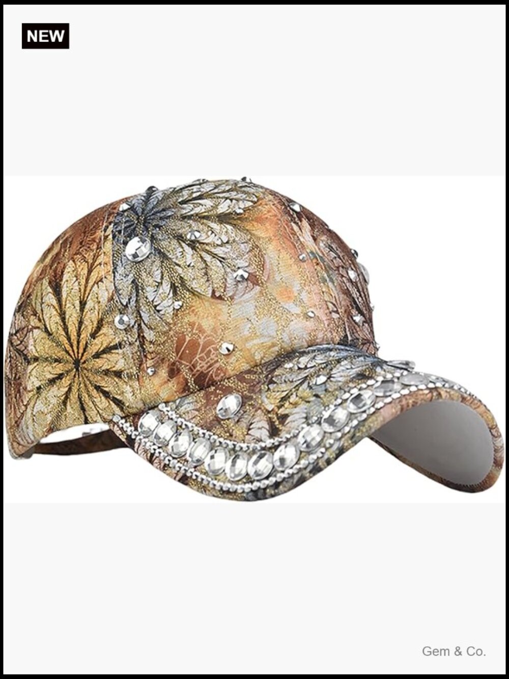 Bling Rhinestone Baseball Cap for Women, Sequin Floral Hat, Adjustable Sun